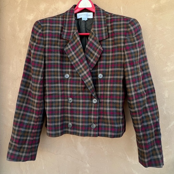 Jones New York 100% Wool Plaid Cropped Double Breasted Blazer size 6 - Picture 12 of 12